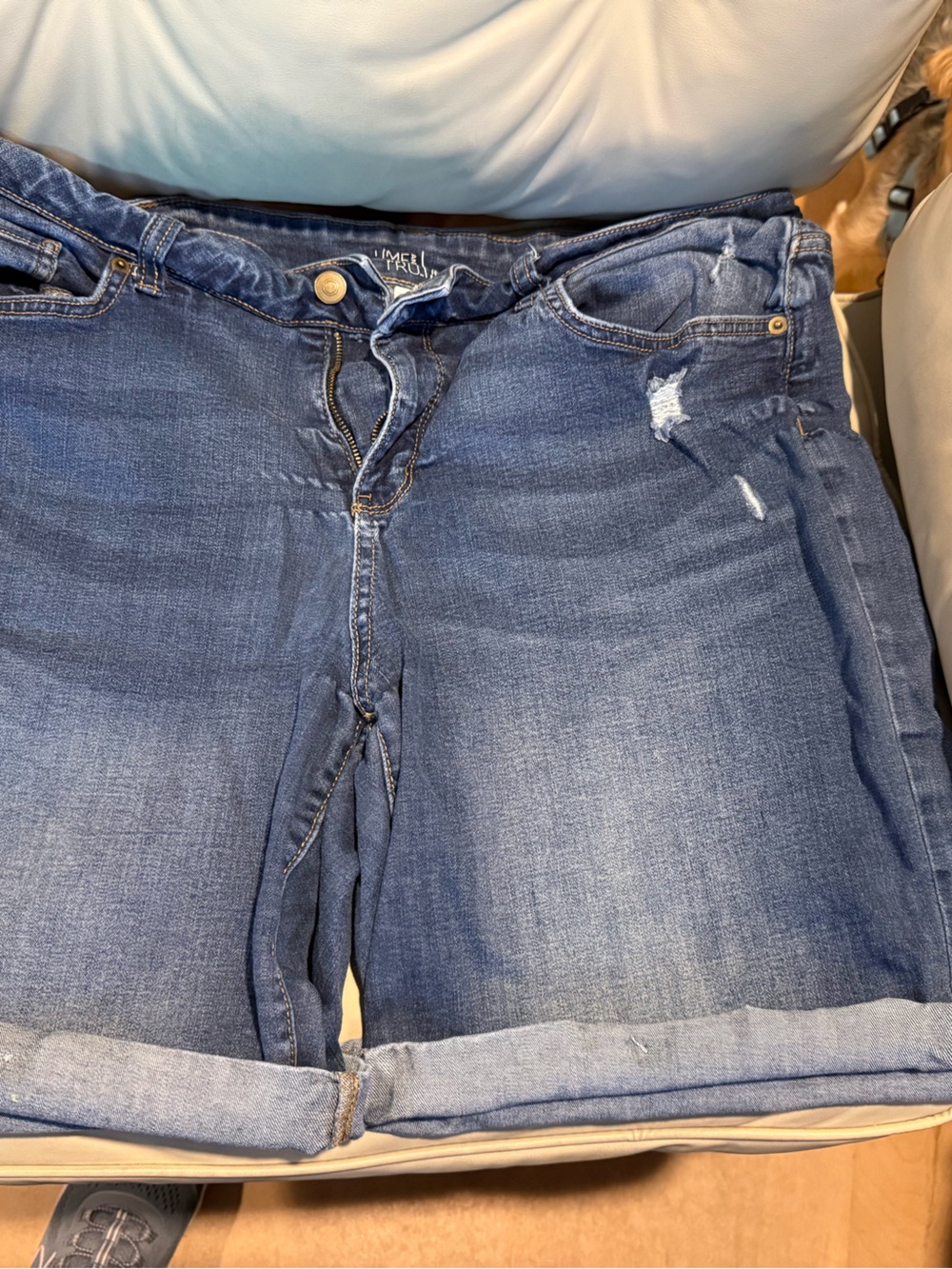 Time and Tru Blue Distressed Boyfriend Denim Shorts